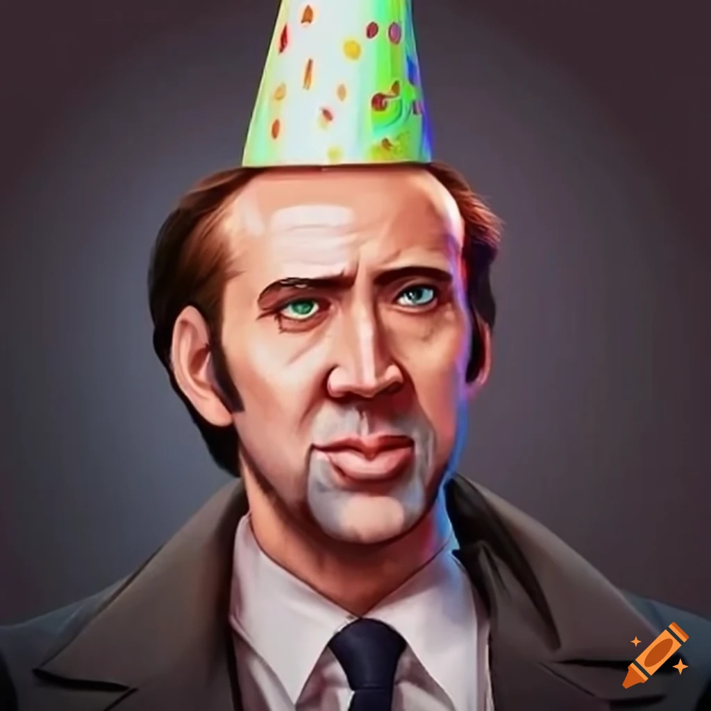 Nicholas Cage with birthday hat