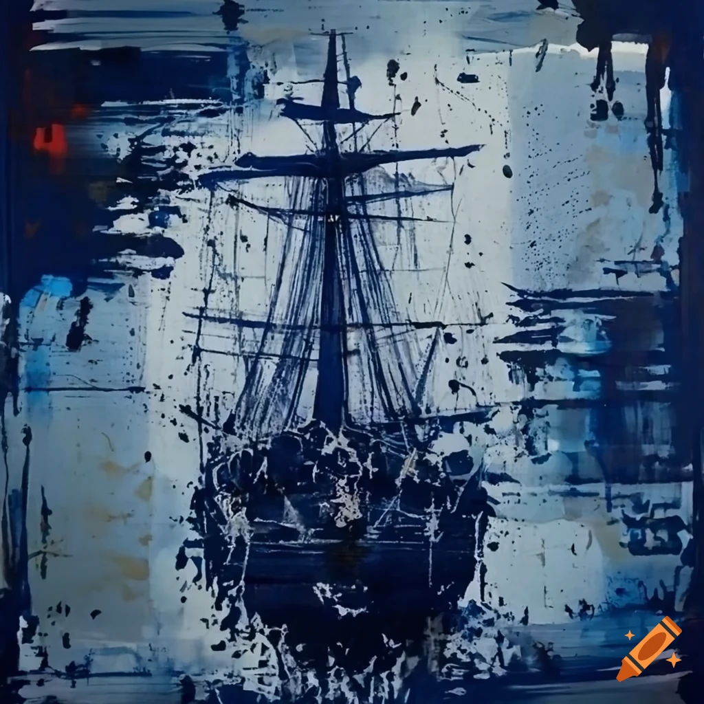 Abstract navy painting with splatters on Craiyon