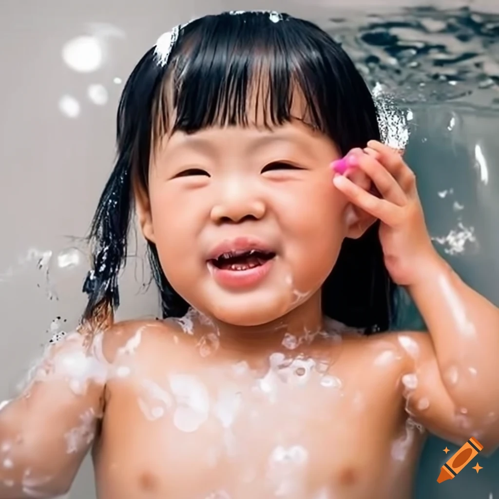 happy toddler girl enjoying bath time with popsicle