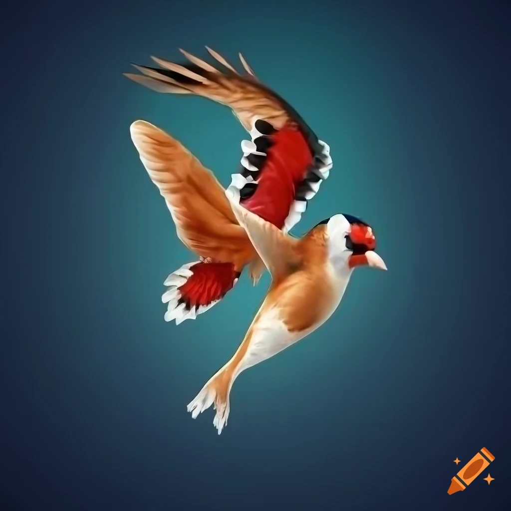 detailed illustration of a King European Goldfinch taking off