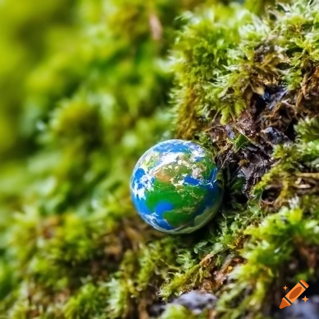 close-up of Earth surrounded by moss