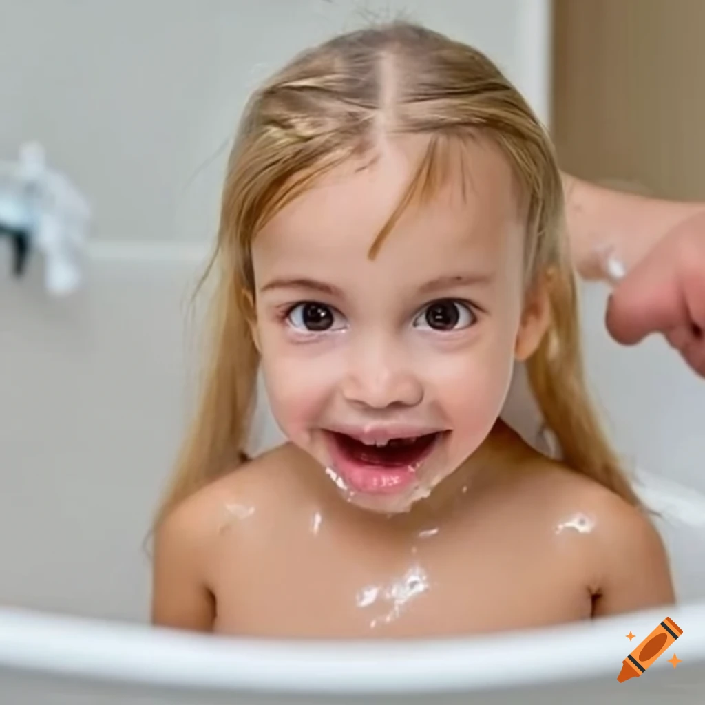 blonde toddler girl enjoying bath time and eating a popsicle