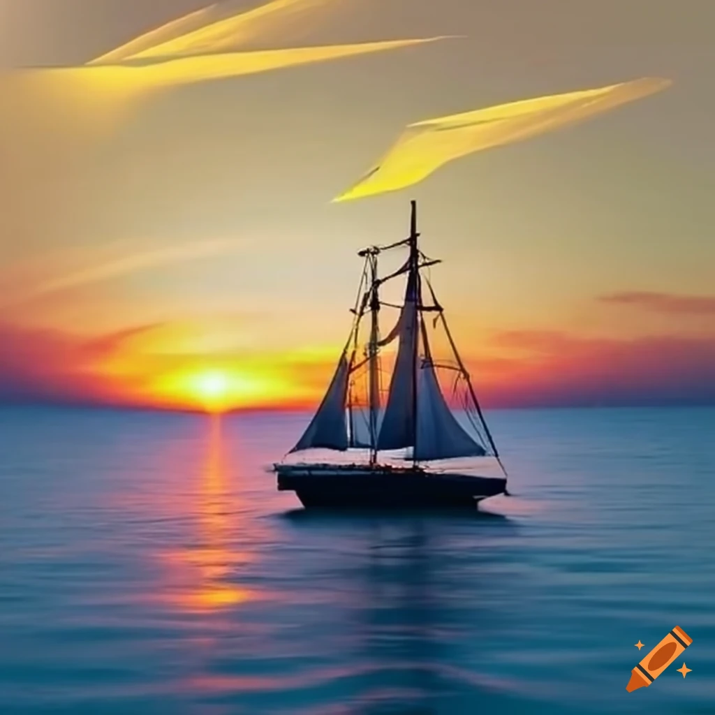 Sailboat in a beautiful sunset on Craiyon