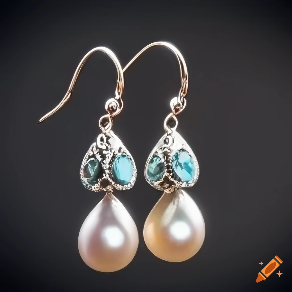 hyperrealistic silver drop earring with aquamarine koi and lotus design