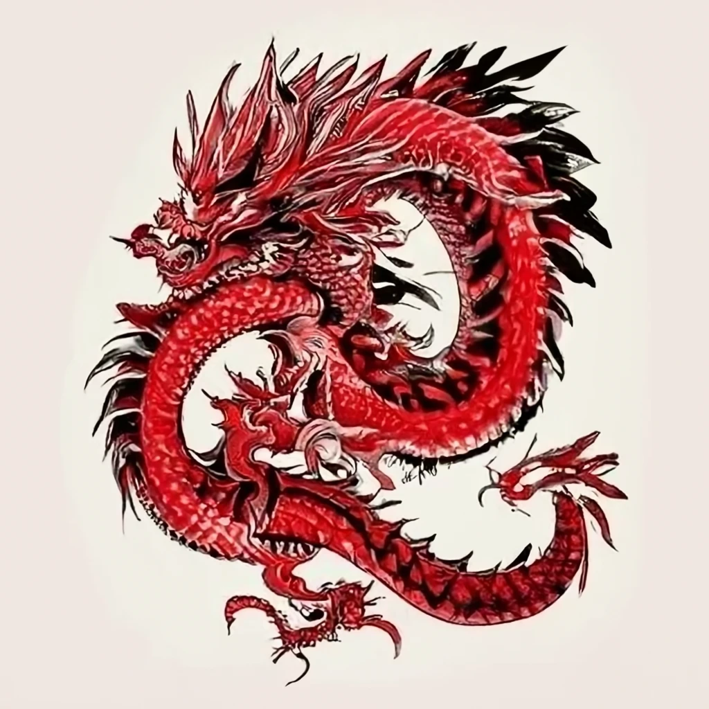 Red and black chinese dragon tattoo on Craiyon