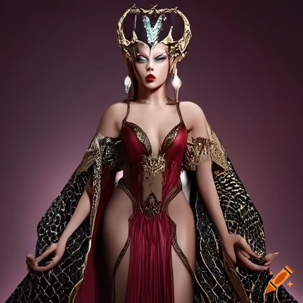 fantasy illustration of an evil queen in snakeskin attire