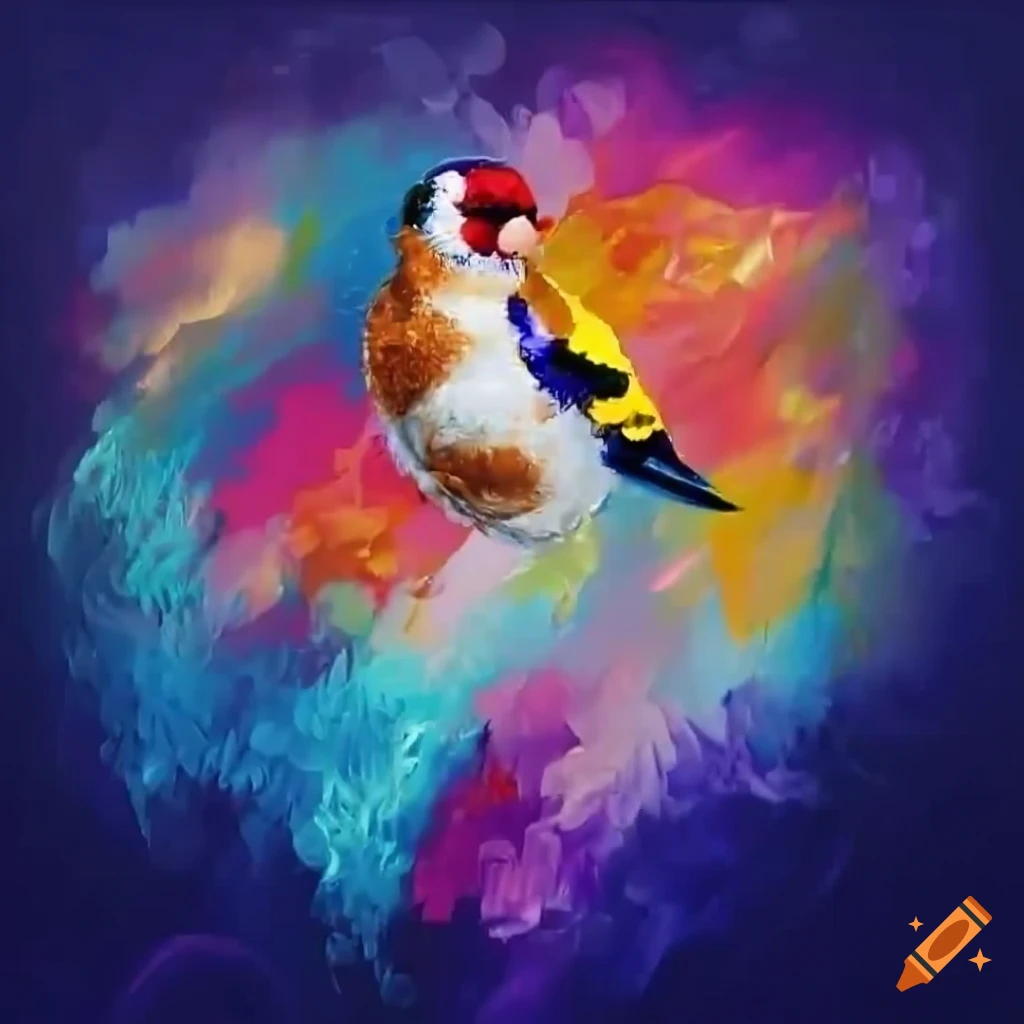 Colorful design of a caged european goldfinch on Craiyon