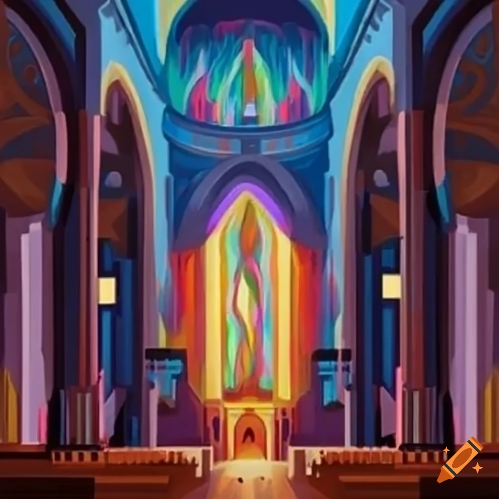 View of a central nave in a catholic church on Craiyon