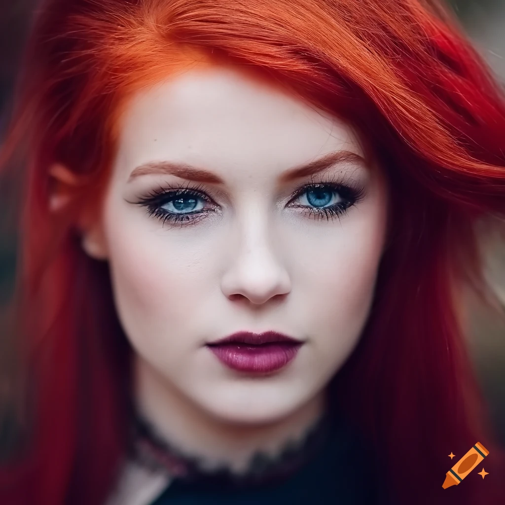 Photorealistic portrait of a young woman with red hair on Craiyon