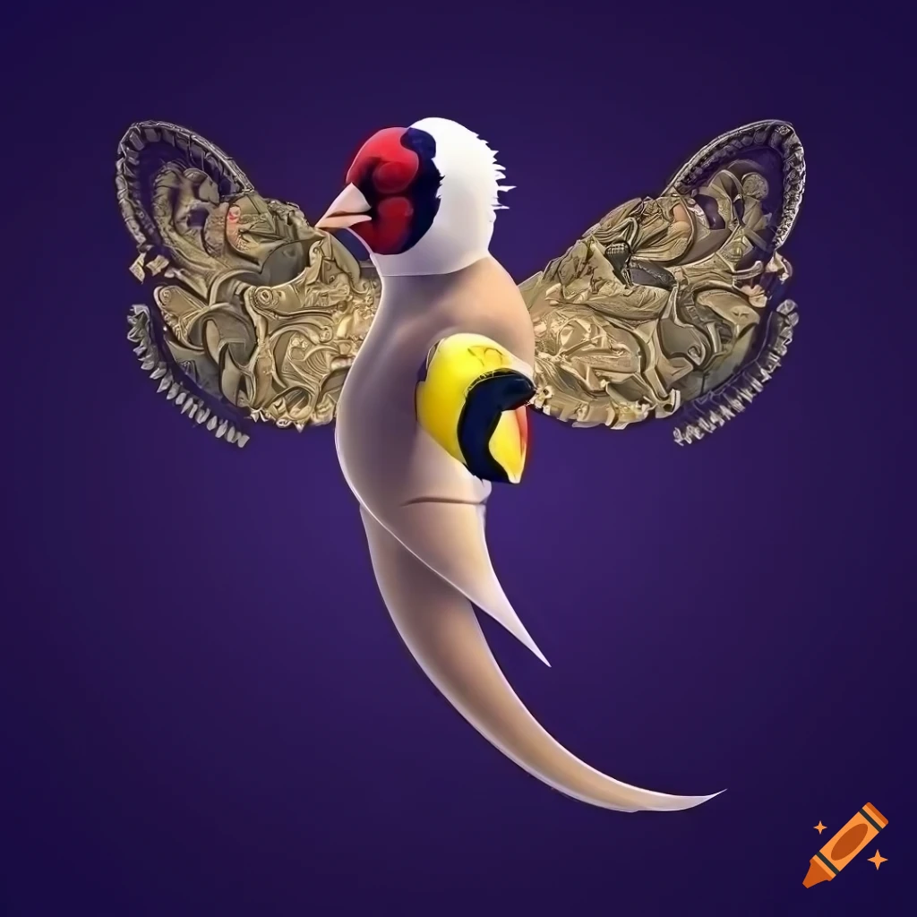 detailed illustration of a European goldfinch taking off