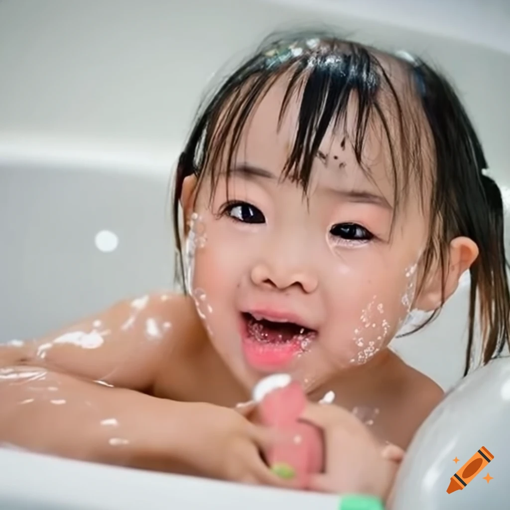happy toddler girl enjoying bath time with popsicle