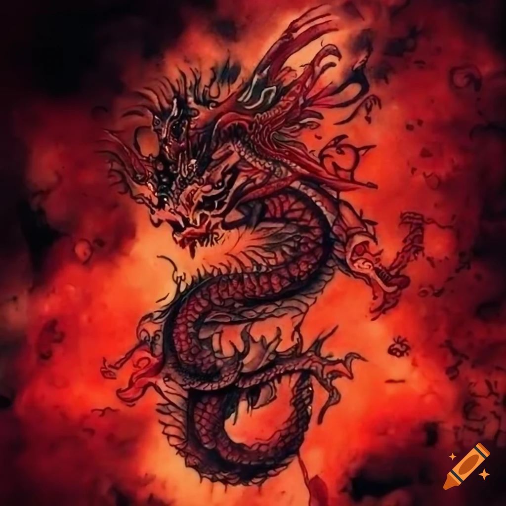 Red and black chinese dragon tattoo