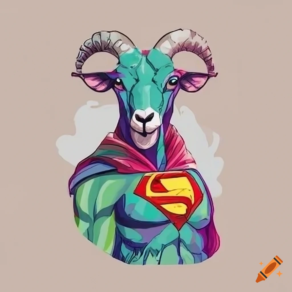 image of a superhero goat with a rainbow