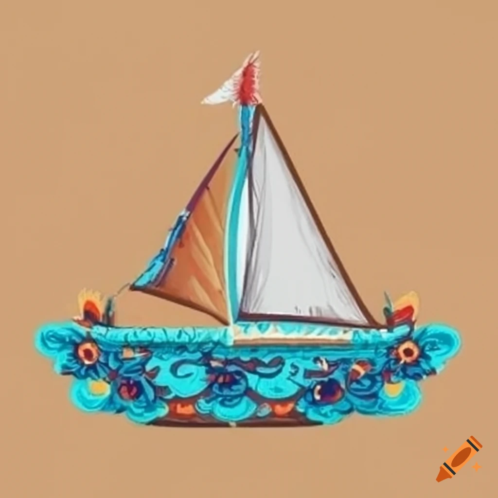 Sailboat in kashubian embroidery style