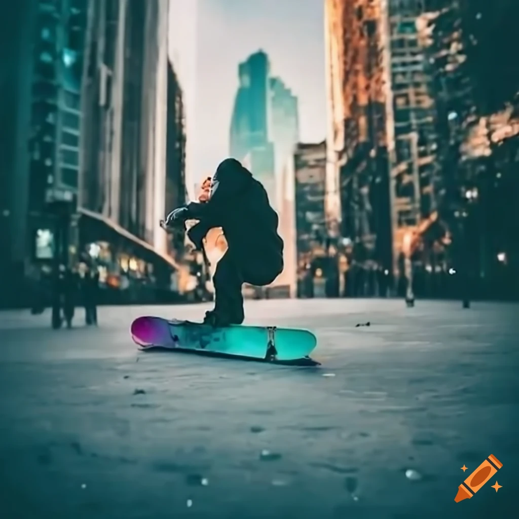 people snowboarding in the city