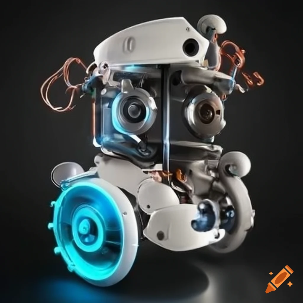 Messy robotic spare parts lab on Craiyon