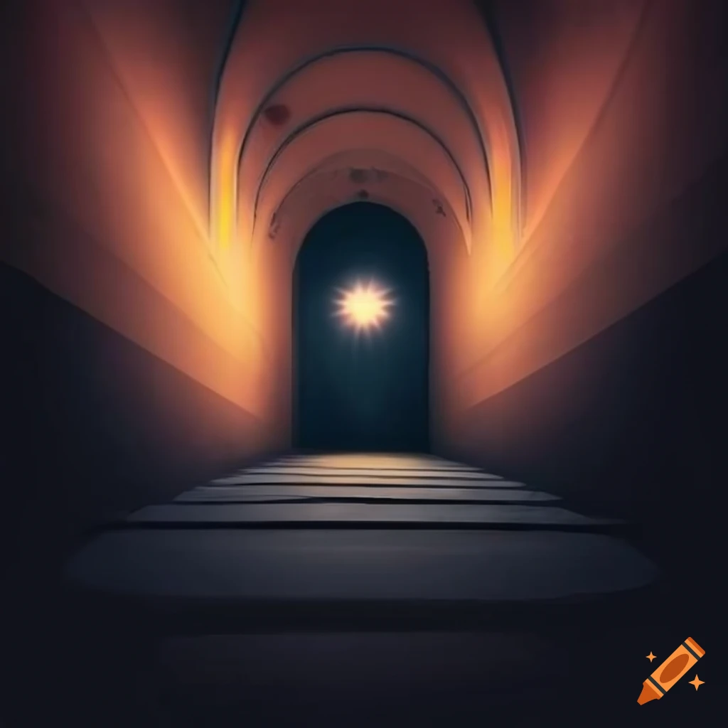 entrance of a cave leading to a modern city