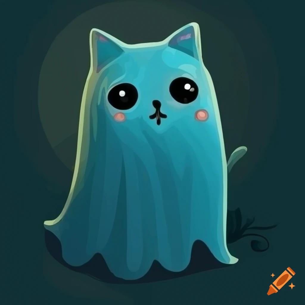 Illustration of a cute ghost cat