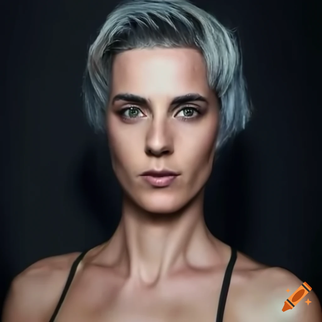 Cosplay of a futuristic woman with short hair on Craiyon