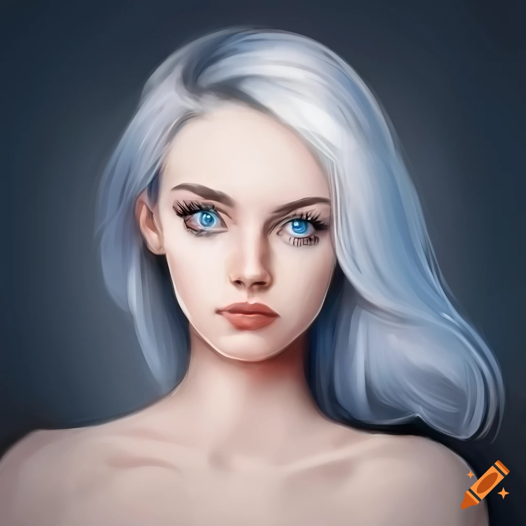 Portrait Of A Woman With White Hair And Blue Eyes On Craiyon 5550