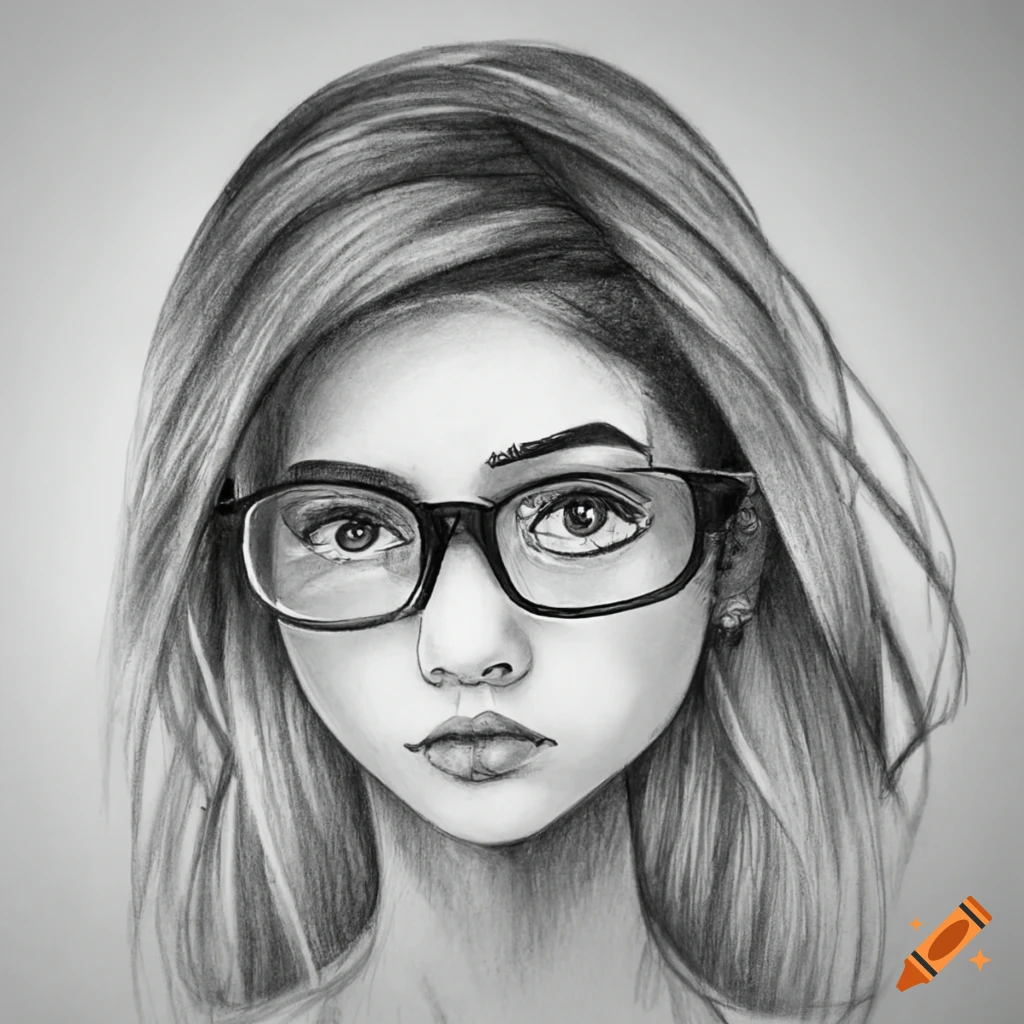 Sketch of a girl happy girl wearing glasses black and white image 22249329  Stock Photo at Vecteezy