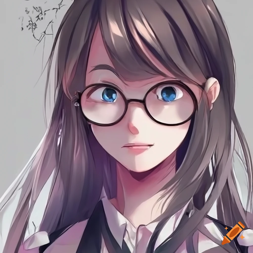 Anime girl with round glasses on Craiyon