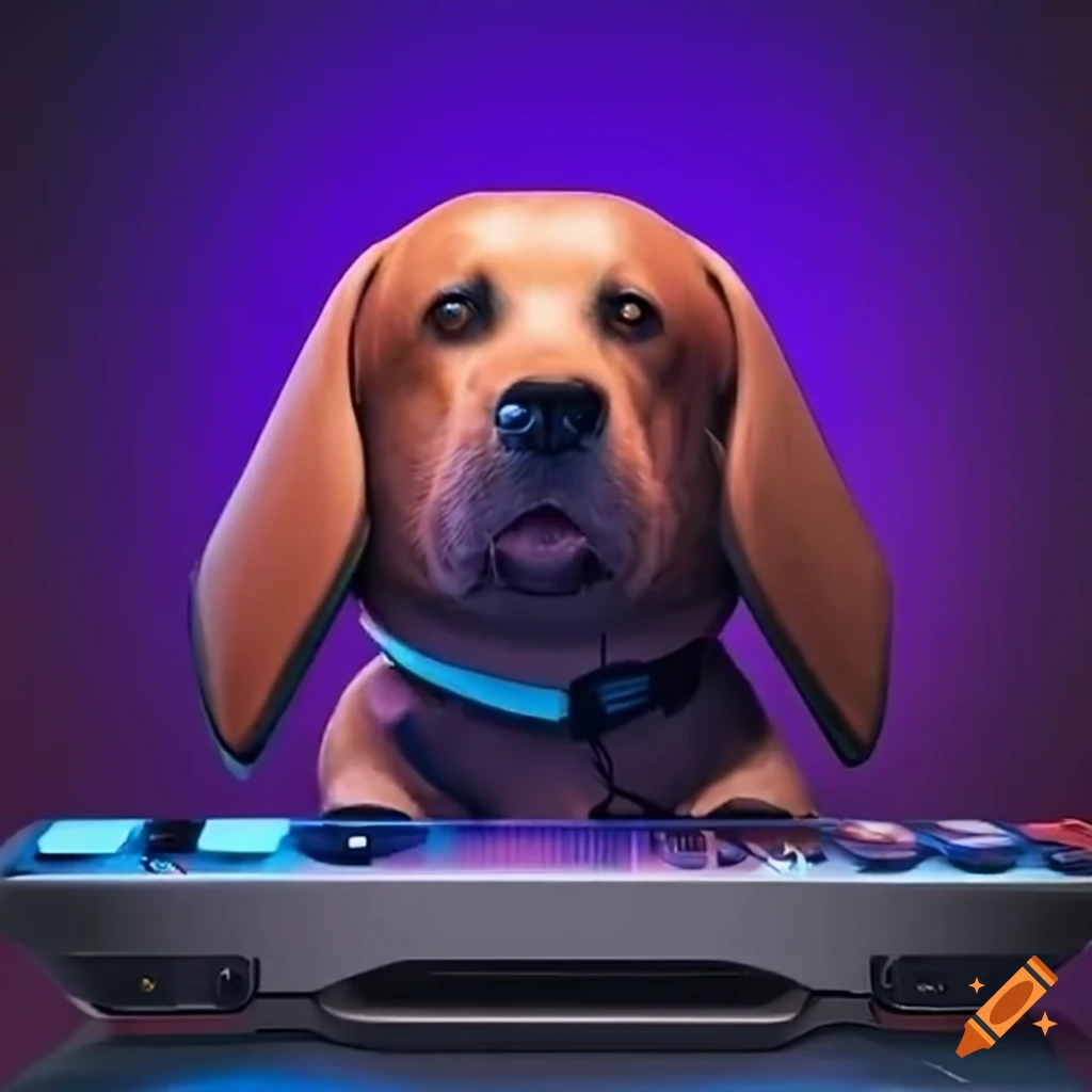 Dog streaming in front of a computer on Craiyon