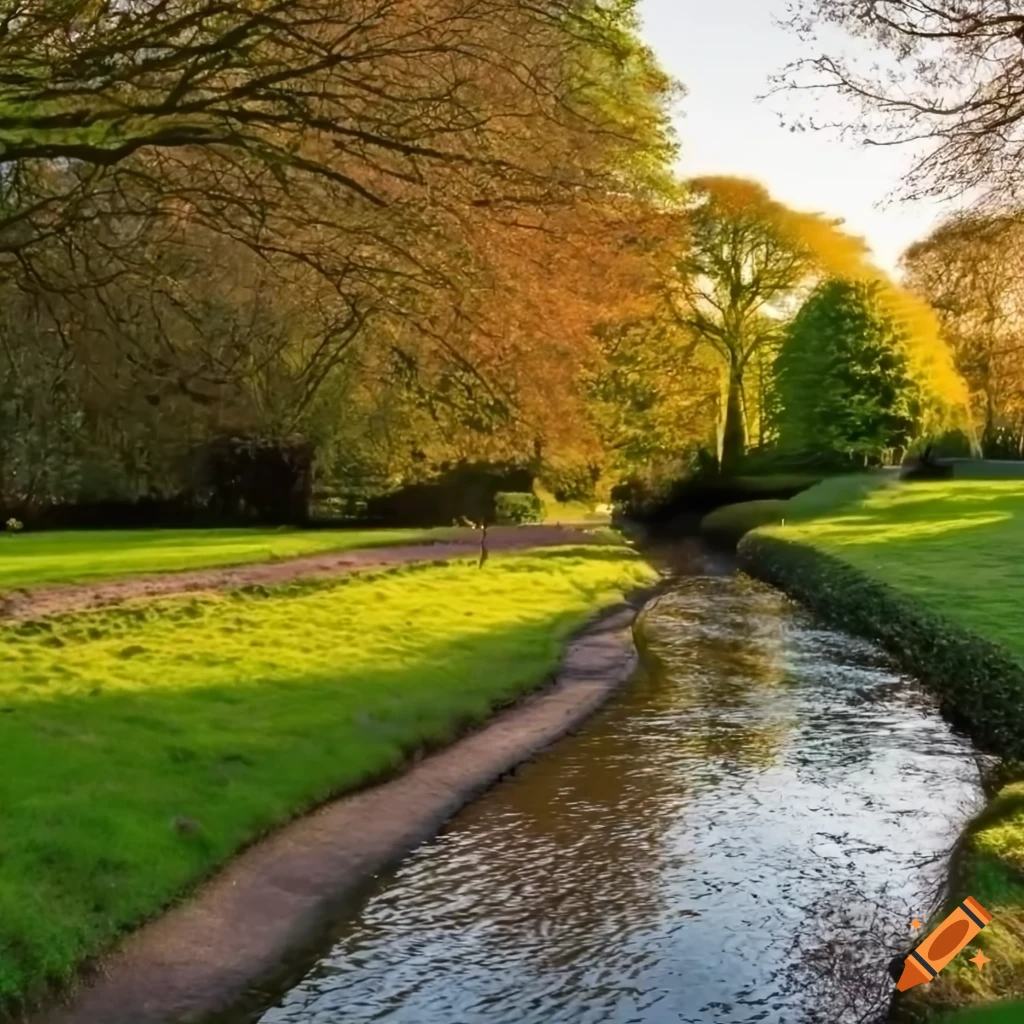 sunset view of gardens in Knighton Park, Leicester, England