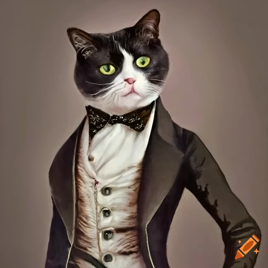 Image of a victorian-style tuxedo cat on Craiyon