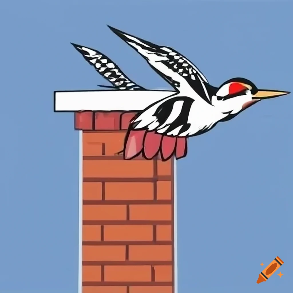 Woodpecker flying out of a chimney on Craiyon