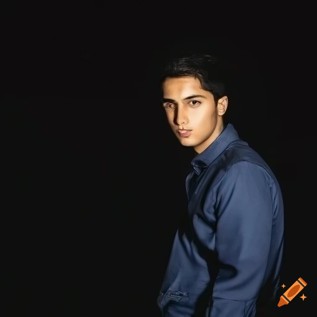 young hispanic man standing in front of a night sky