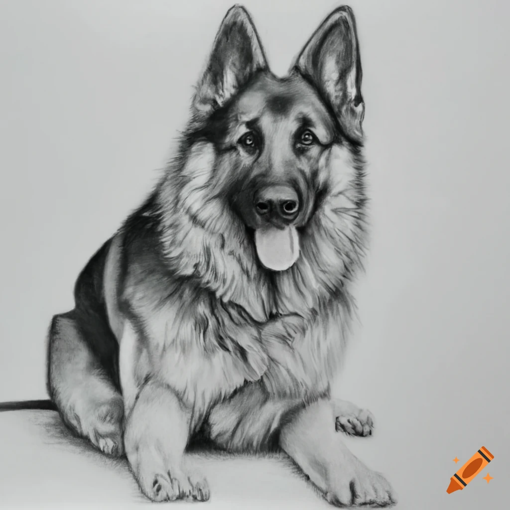 Realistic Pencil Drawing Of A Sitting German Shepherd On Craiyon
