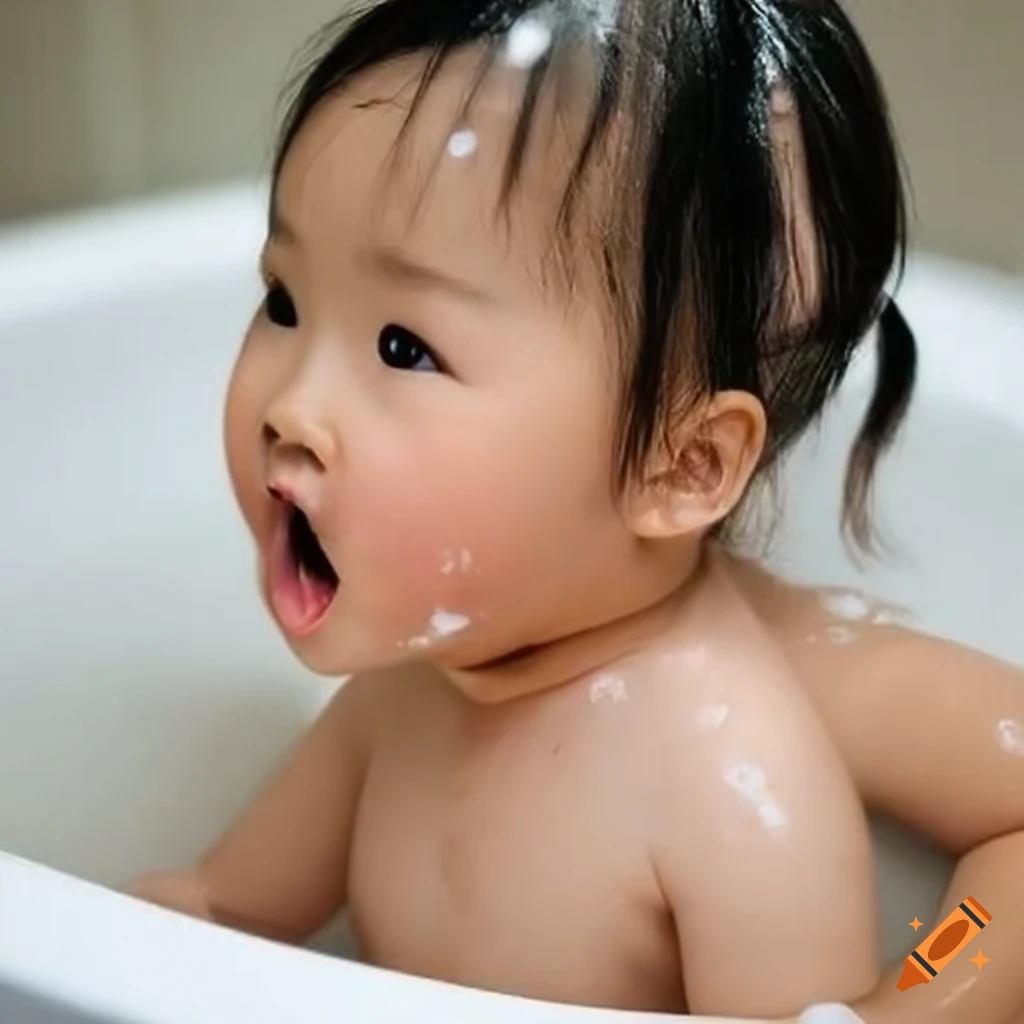 happy toddler girl enjoying bath time with popsicle
