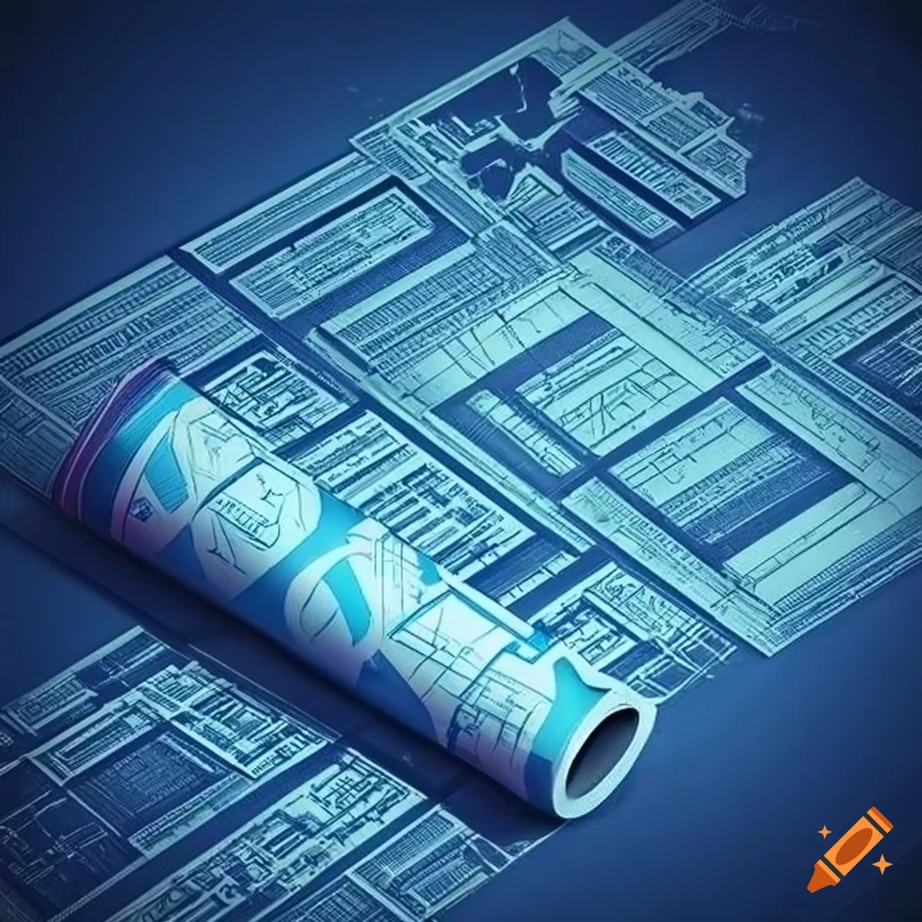 Rolled futuristic blueprint paper on Craiyon