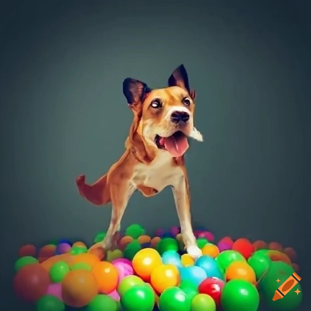 Dog enjoying a ball pit
