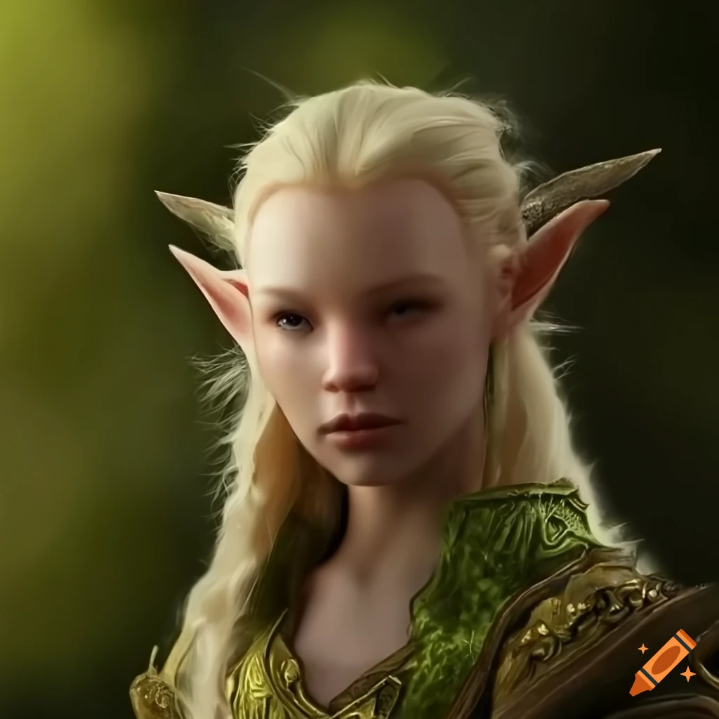 illustration of a forest elf with blond hair and gold eyes