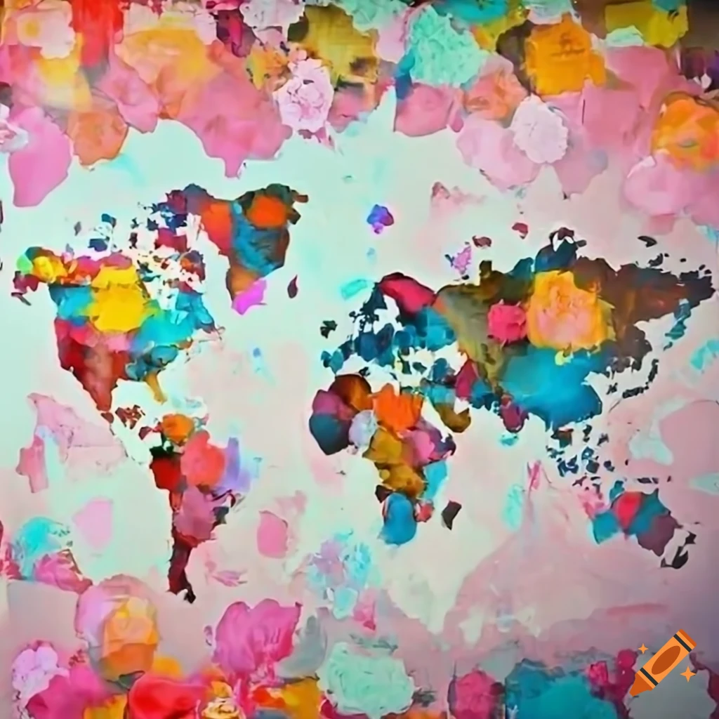 Intricate and colorful abstract world map design on Craiyon