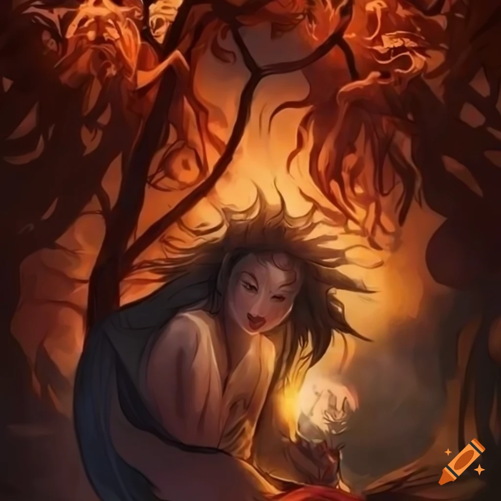 captivating illustration of a mischievous Japanese spirit
