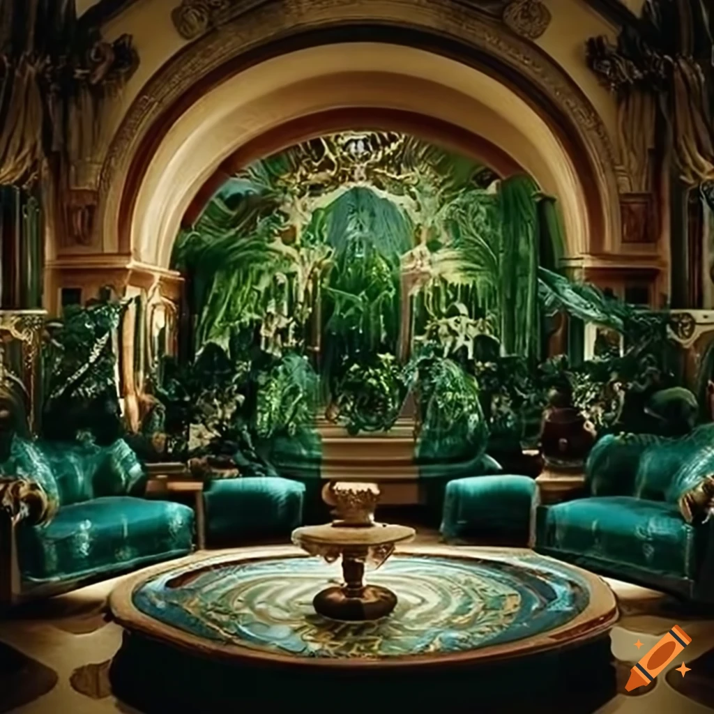 Winter gardeninspired living room with exotic plants and luxurious