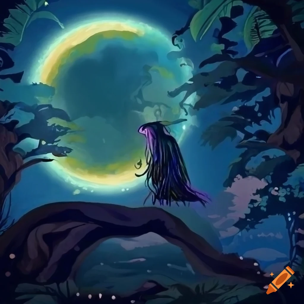 Mysterious jungle night with a toten hunting under a starry sky on Craiyon