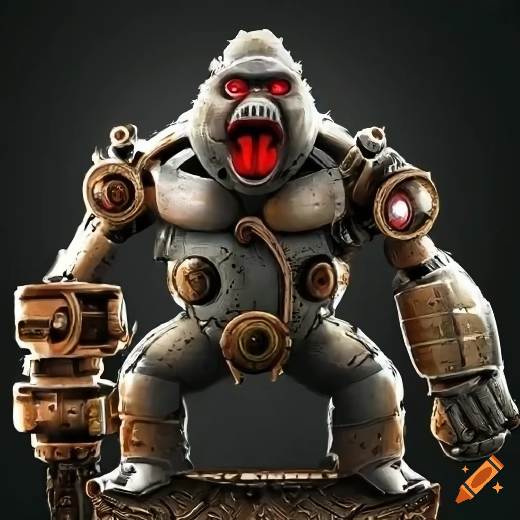 Scary steampunk robot gorilla with red eyes on Craiyon
