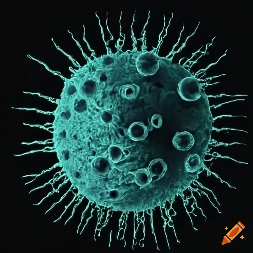 black and white image of a virus under a microscope