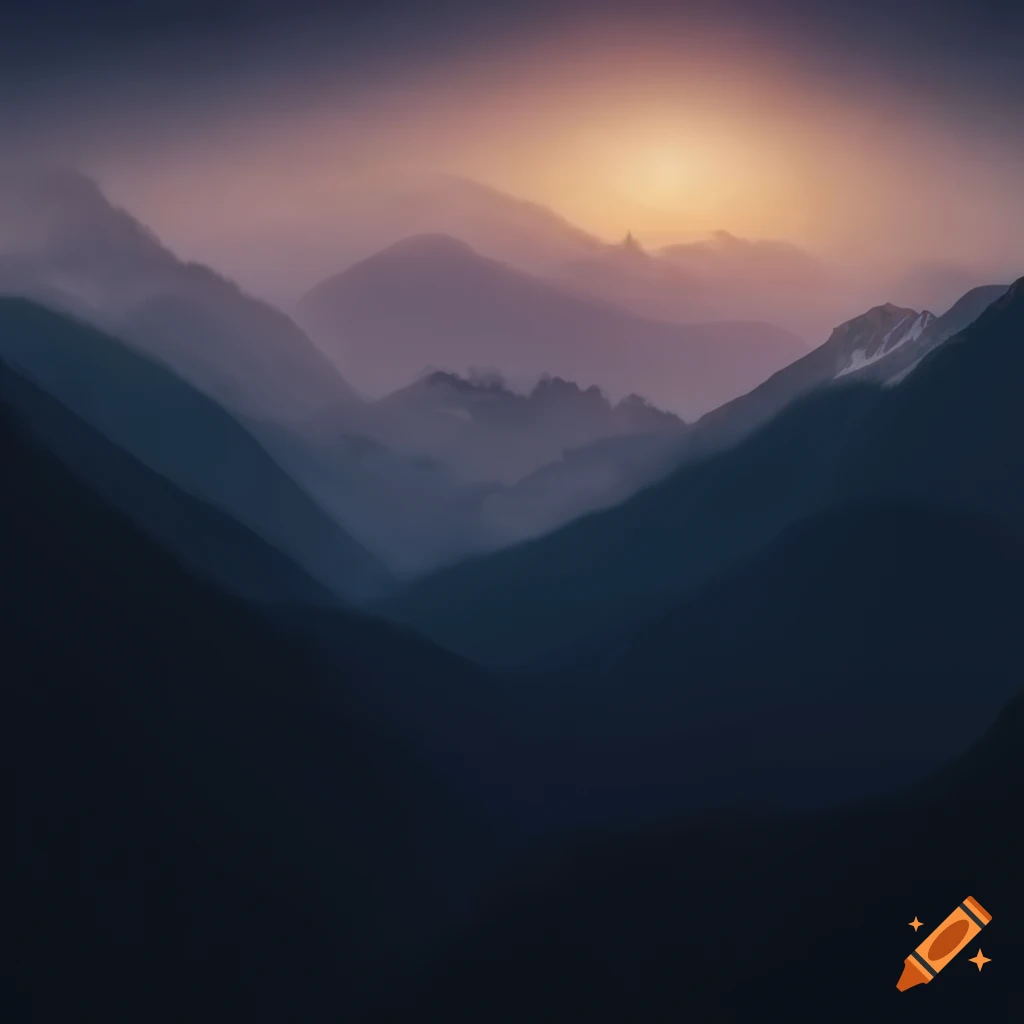 Dark and light landscape with mountains on Craiyon