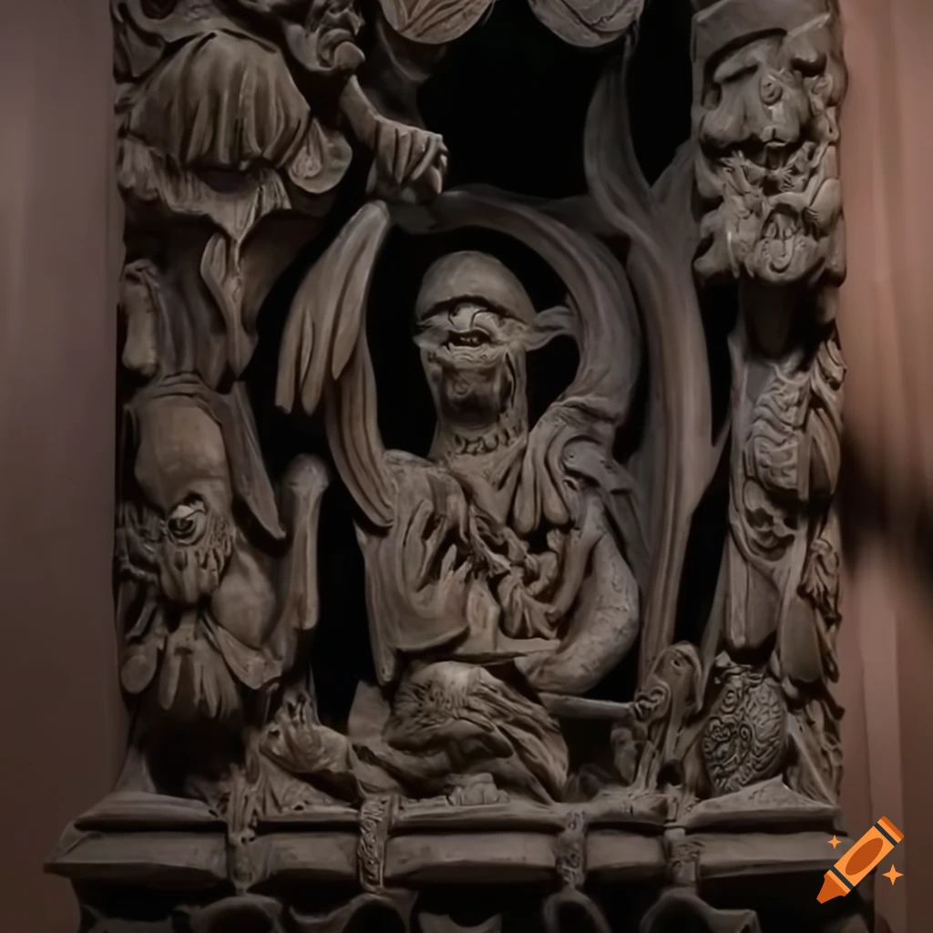 detailed carving artwork with Zelda game motif
