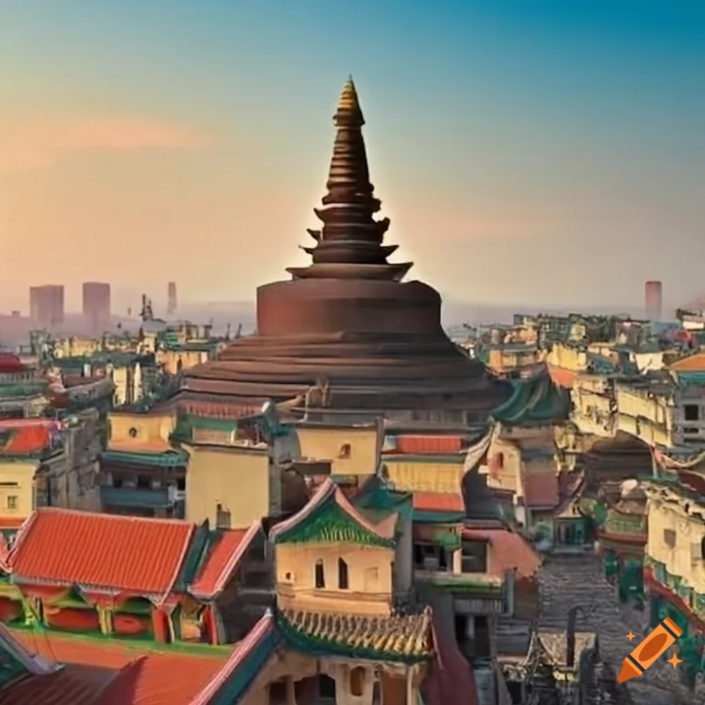 panoramic view of a bustling ancient city