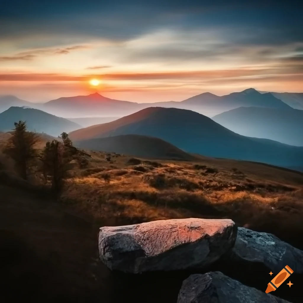 mountain landscape with stone in foreground