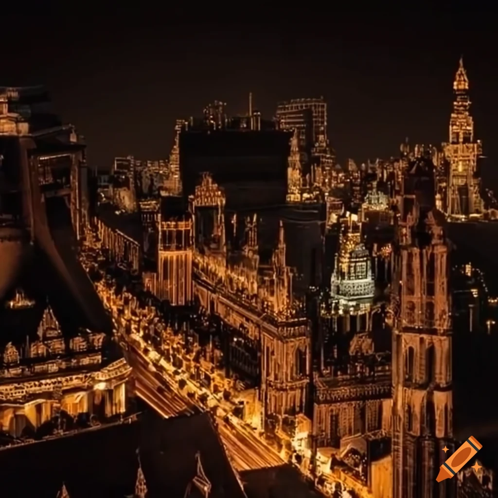 imperial city with angular buildings and dark materials