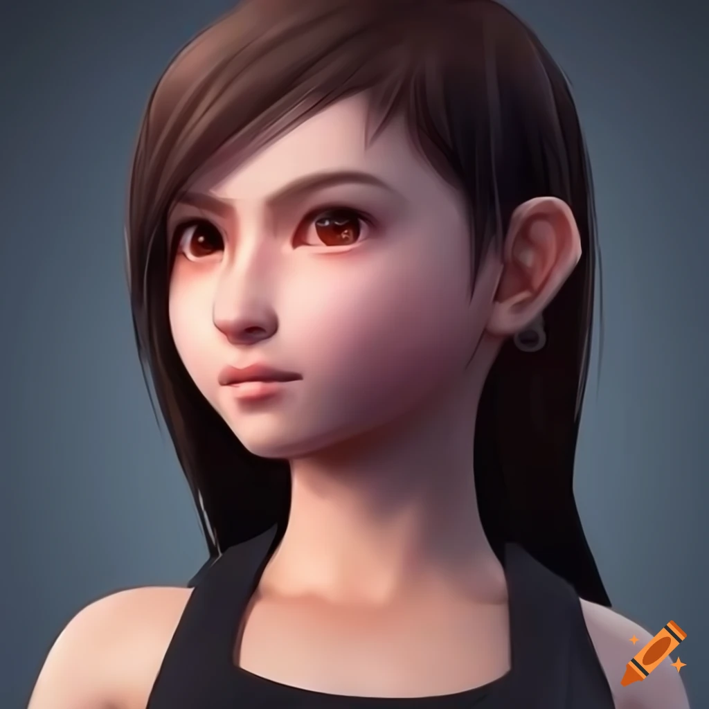 Tifa from video game with a childlike face