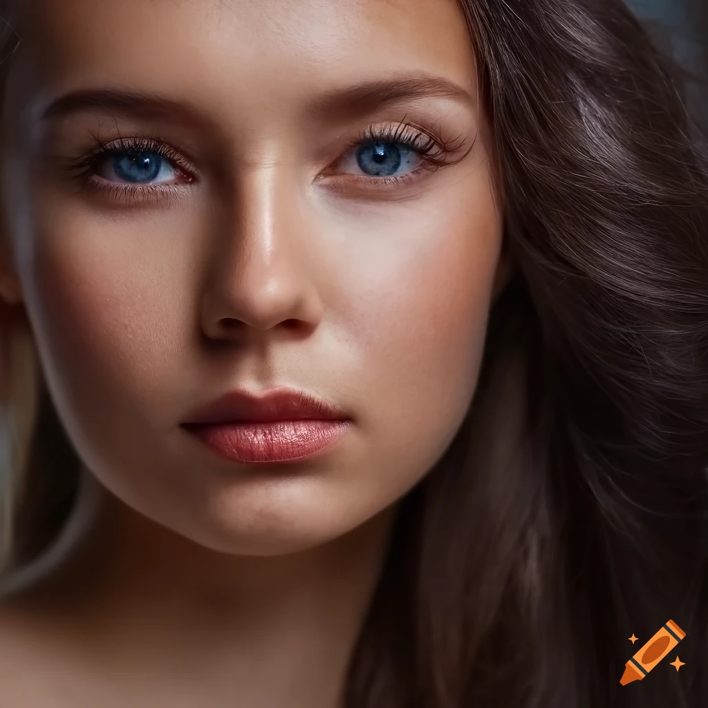 close-up portrait of a young Russian woman with intricate texture and sharp focus