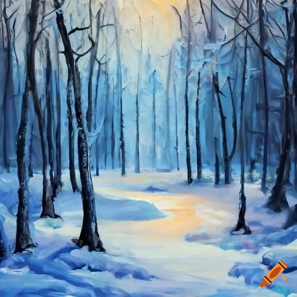 oil painting of a winter forest